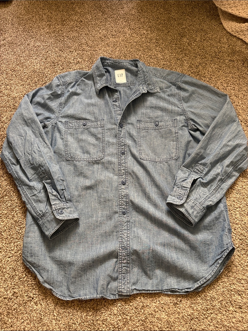 GAP Men's Blue Chambray Button-Down Shirt